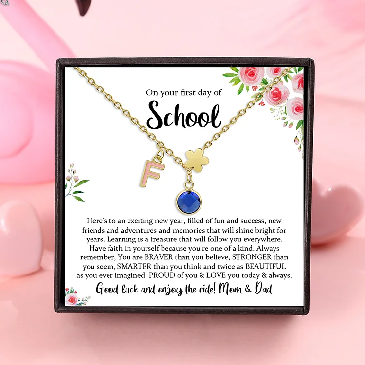 Back To School Flower Necklace Custom Birthstone and Initial Kid's Necklace