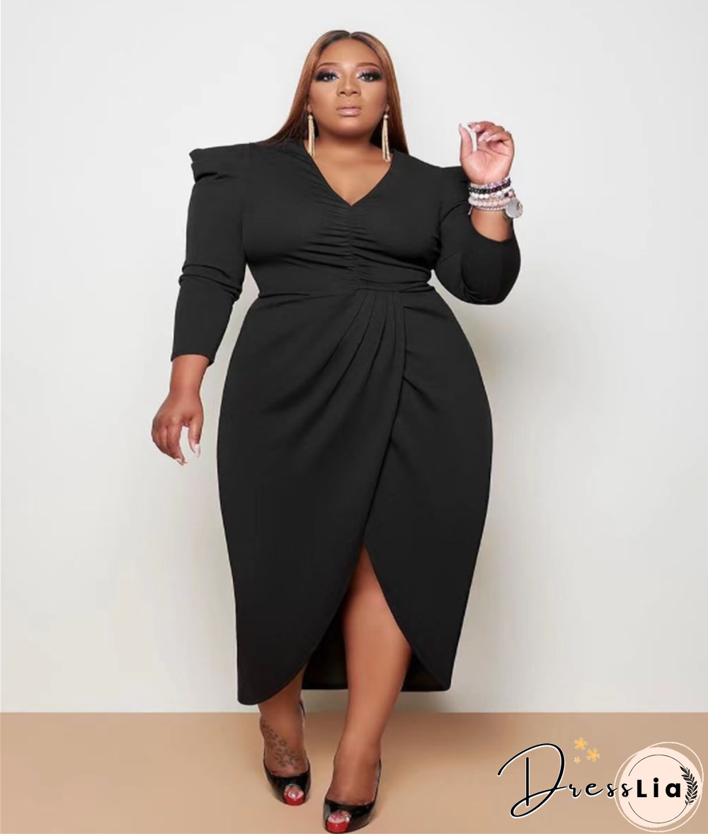 Plus Size V-neck Folds Maxi Dresses