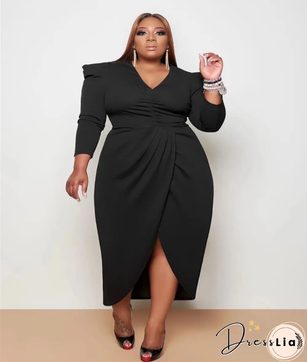 Plus Size V-neck Folds Maxi Dresses