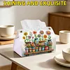 Colorful Flowers DIY PULeather Diamond Painting Tissue Box for Adults Beginners Large Size Diamond Art Paper Storage Holder for Living Room Bedroom Bathroom Table Decor