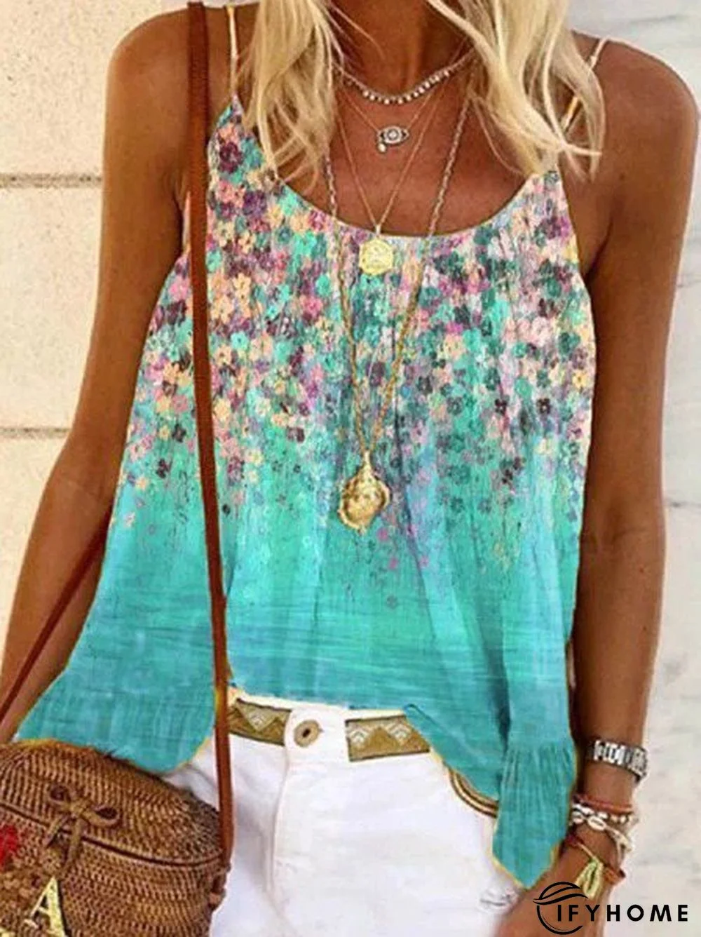 Women's Summer Floral-Print Spaghetti Casual Multicolor Tank top | IFYHOME