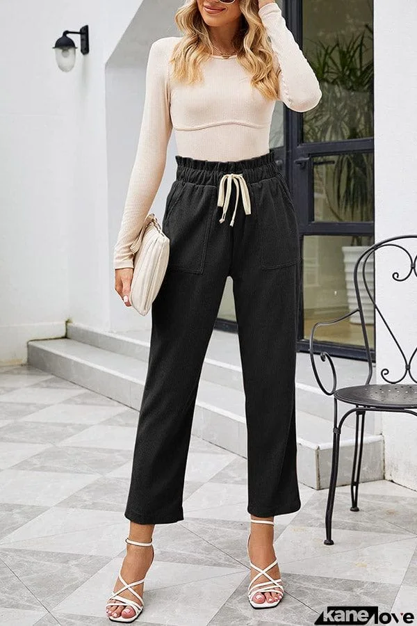 High Waisted Corduroy Pants for Women Drawstring Vintage Casual Loose Pants Fall Clothes