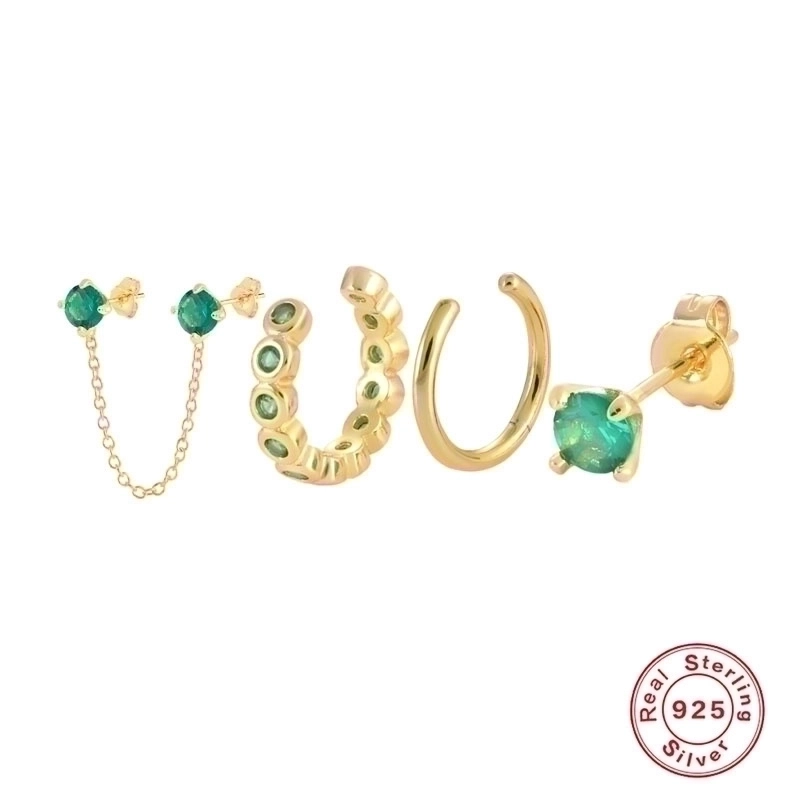 1 Set 925 Sterling Silver Gem Geometric Earrings Ear Studs