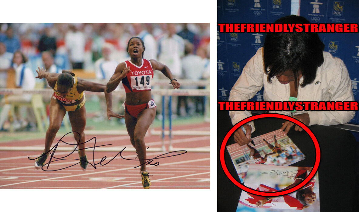 PERDITA FELICIEN signed 8X10 Photo Poster painting PROOF c 2004 World Champion 100M Hurdles COA