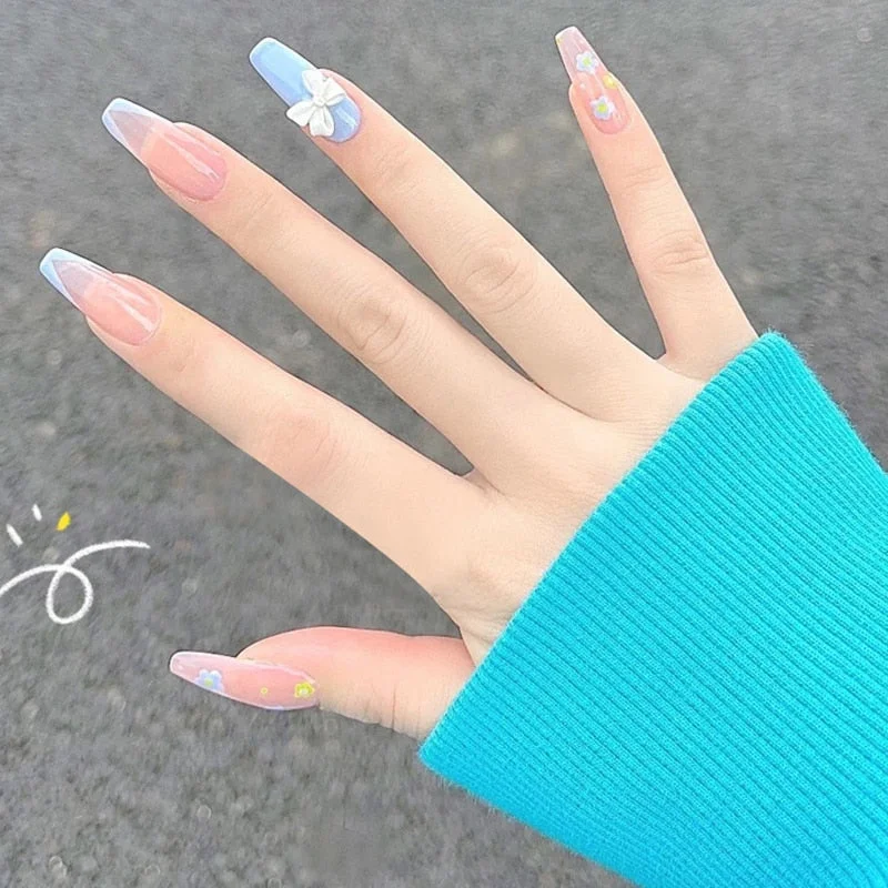 24pcs/set Acrylic Fake Nails Full Cover False Nail Art Tips 10 Sizes Fashion Designs With Nail Adhesive Sticker Coffin Nails-Nail Inspo