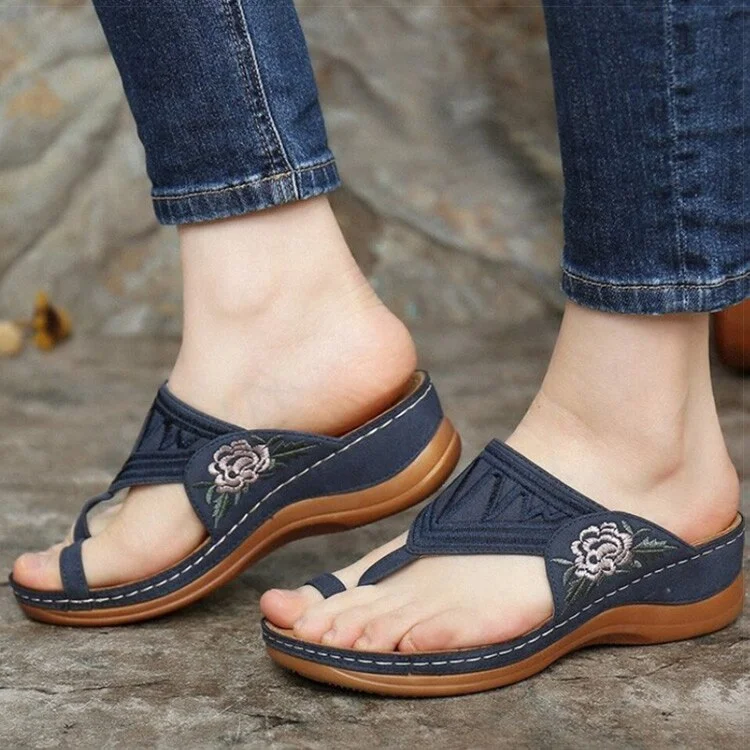 Women Sandals New Women Heels Sandals Bohemia Summer Shoes Flower Woman Flip Flops Beach Sandalias Mujer Wedges Shoes Female