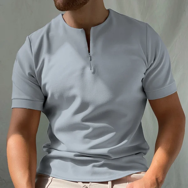 Collarless Solid Color Short-sleeved Polo Shirt-inspireuse