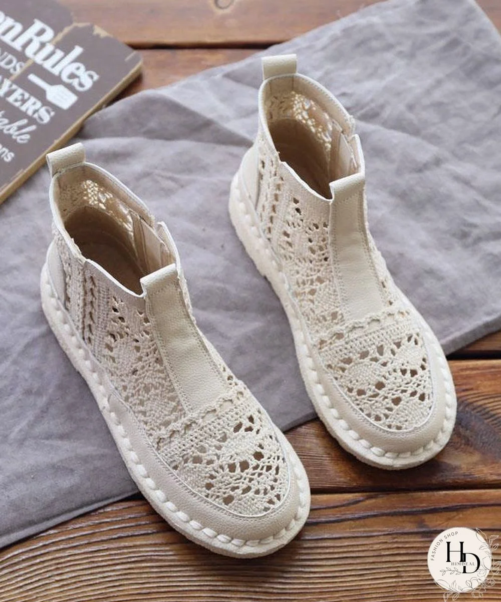 Apricot Boots Hollow Out Breathable Lace Art Splicing