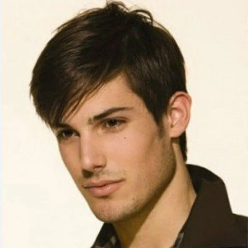 Short Wig Fluffy Partial Handsome Dark Men's Wig