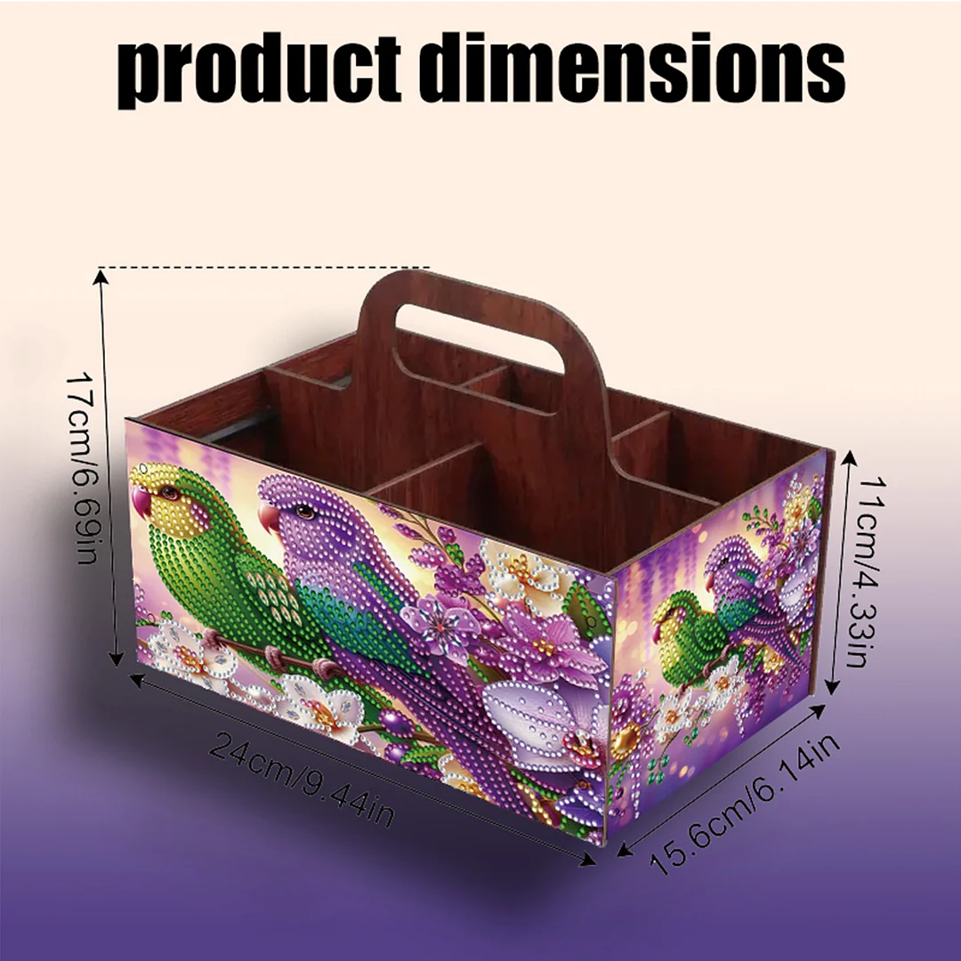 Completed Diamond Art Handmade Wooden Storage Box for Desktop Decor (Birdie B)