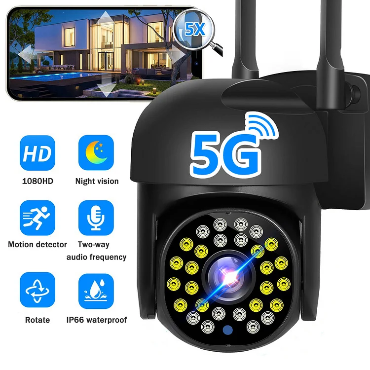 Andoe Outdoor Security Camera for Home Security, 5G & 2.4G WiFi Surveillance Camera with 360° PTZ View, Motion Detection,Two-Way Audio, Color Night Vision