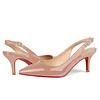 Women's 60mm Kitten Heel Slingback Red Bottom Pumps Patent Wedding Shoes