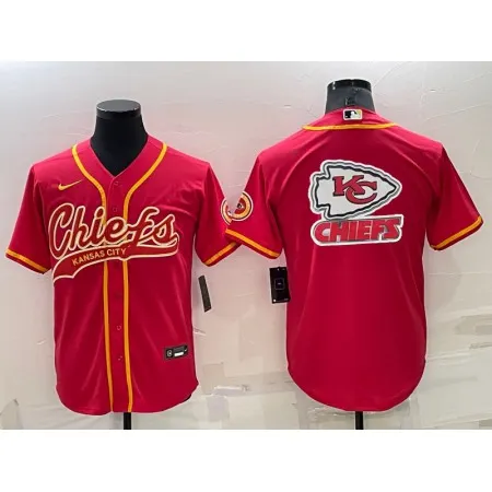 Men's Kansas City Chiefs Red Team Big Logo With Patch Cool Base Stitched Baseball Jersey CEWE