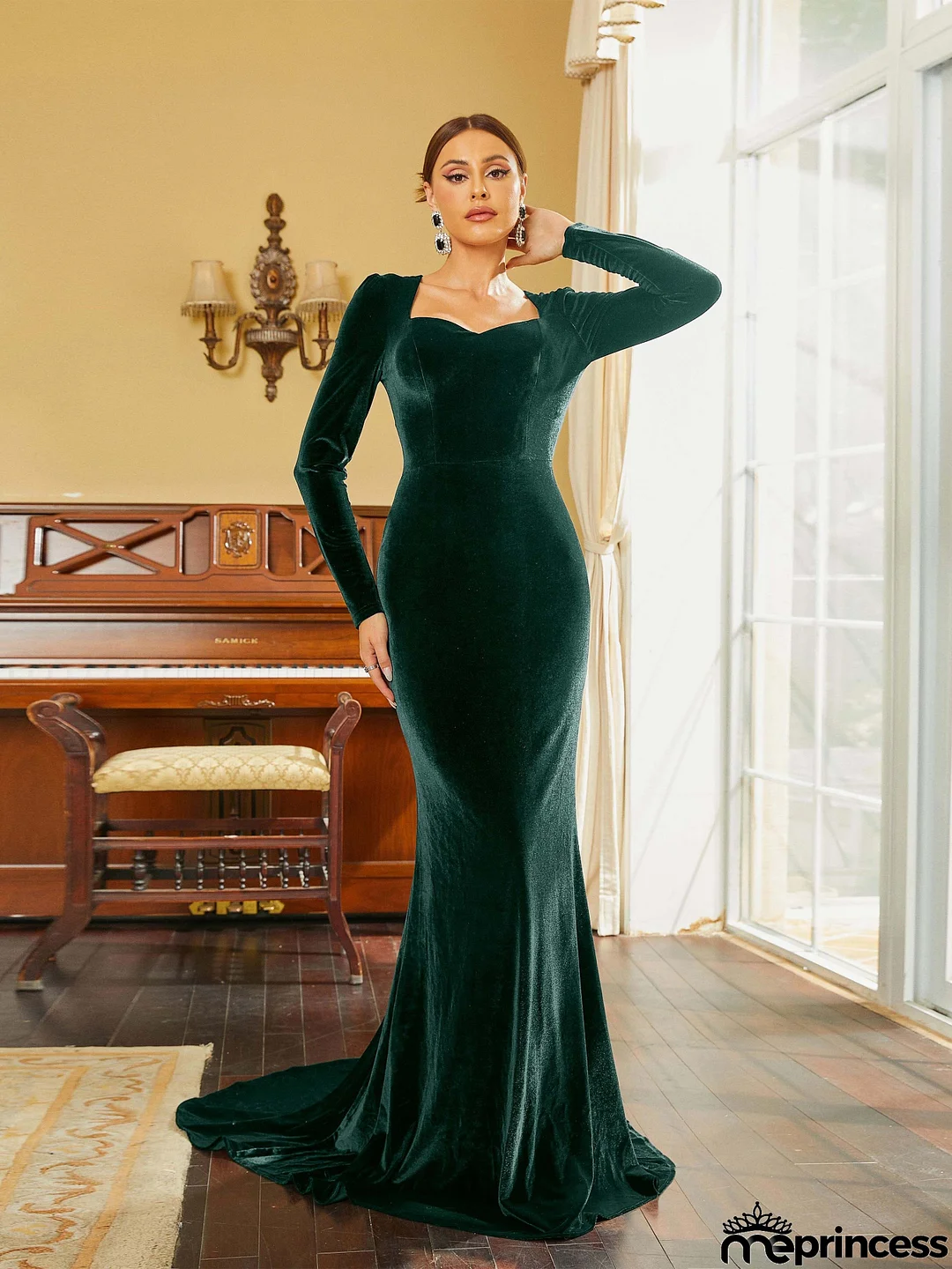 Mermaid Sweetheart Velvet Maxi Black Evening Dress RJ10298