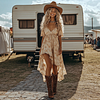  Bohemian Floral Maxi Dress with High-Low Hem and Cowboy Boots Ensemble by Inlyline
