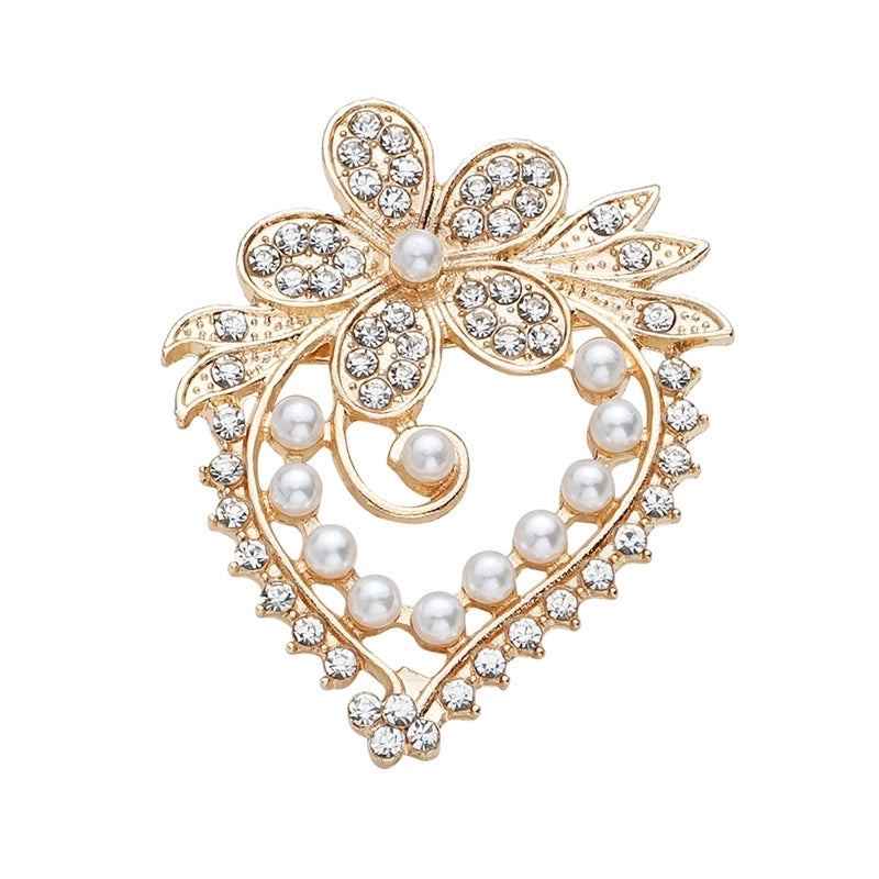 Elegant Sweet Shiny Heart Shape Flower Alloy Inlay Rhinestones Pearl Women’s Brooches