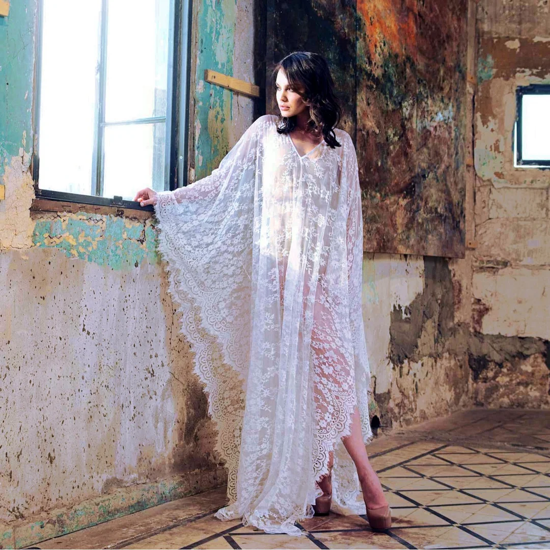 Uveng Uveng Size Gown Loose Lace Dress Beach Smock Dress Pregnant Woman Photo Robe