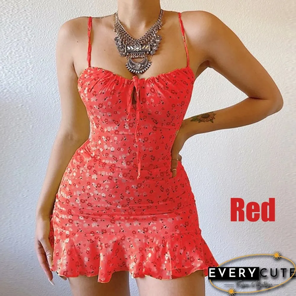 Summer New Fashion Womens Floral Spaghetti strap Mini dress Casual Beach Suspender Skirt