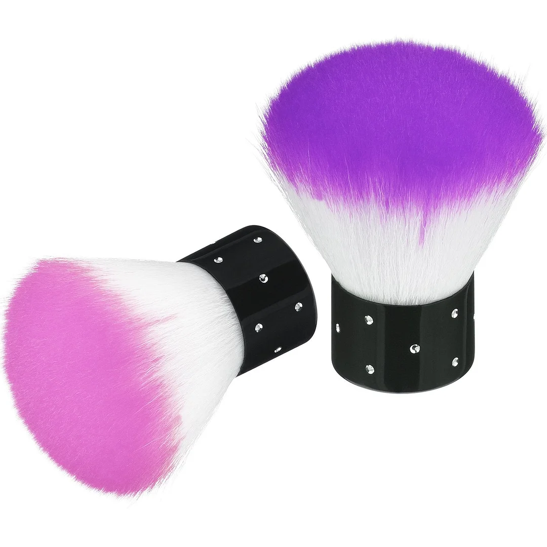 2 Pieces Colorful Soft Kabuki Brushes Powder Brush Nail Arts Dust Cleaner Brush for Makeup  (Purple,Pink)