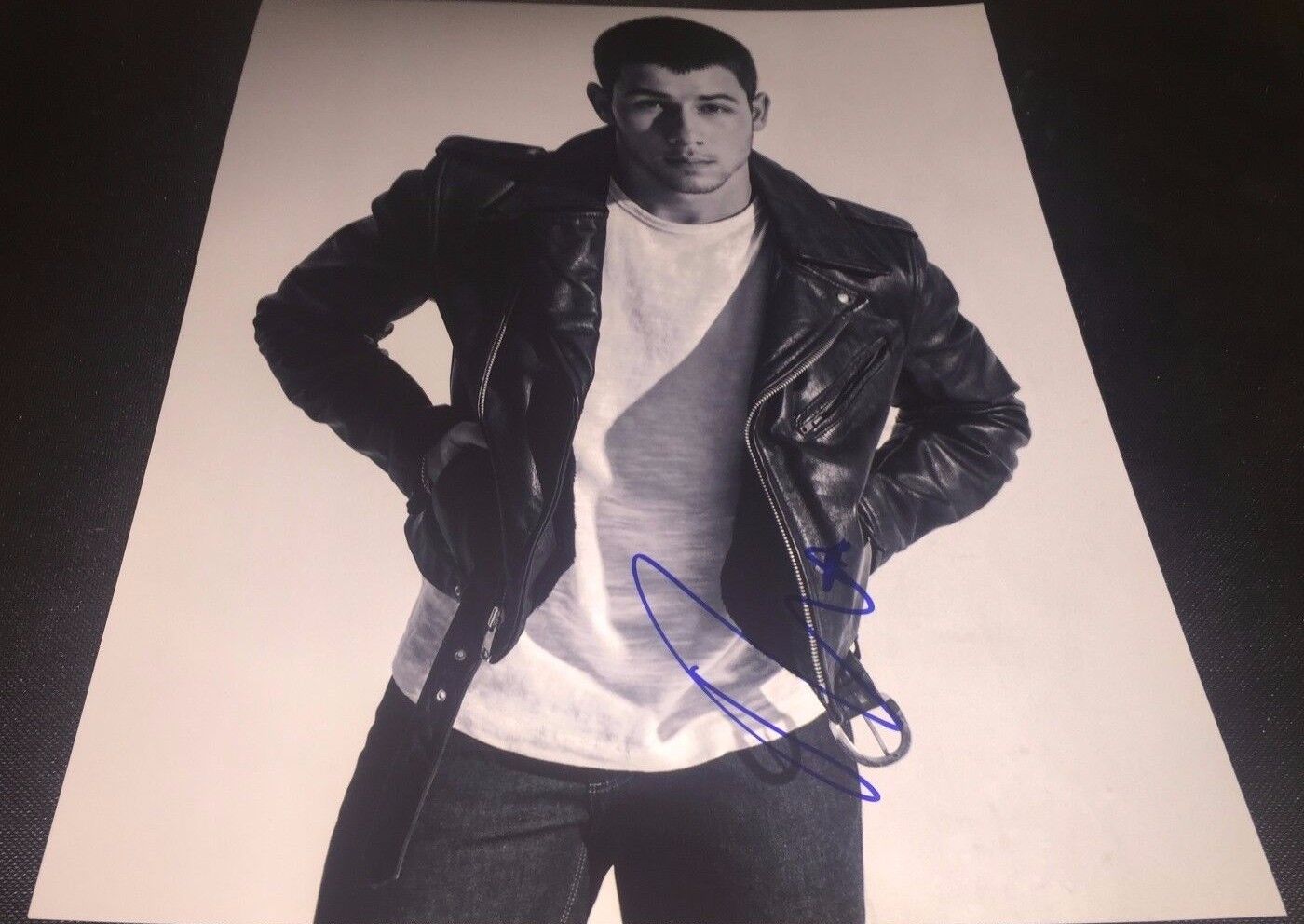 Nick Jonas B&W Hand Signed 11x14 Photo Poster painting w/COA Jonas Brothers