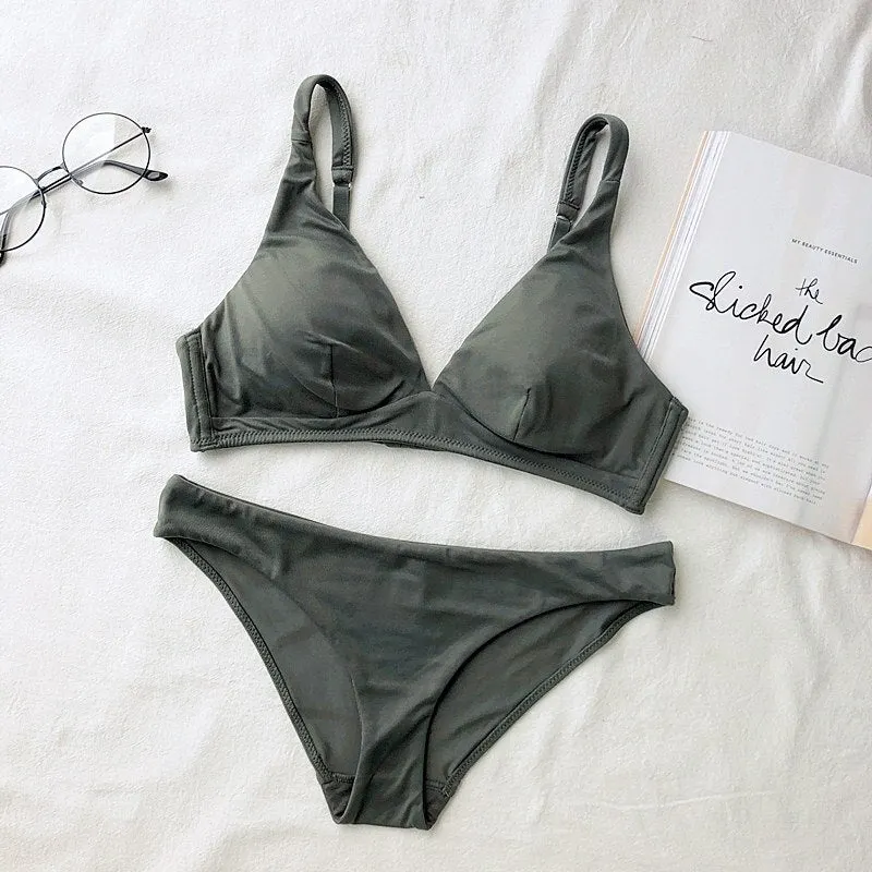 Wriufred Simple Comfortable Cotton Wire Free Underwear Set Women Triangle Cup Push Up Bralette Set Sleepwear Seamless Bra Sets