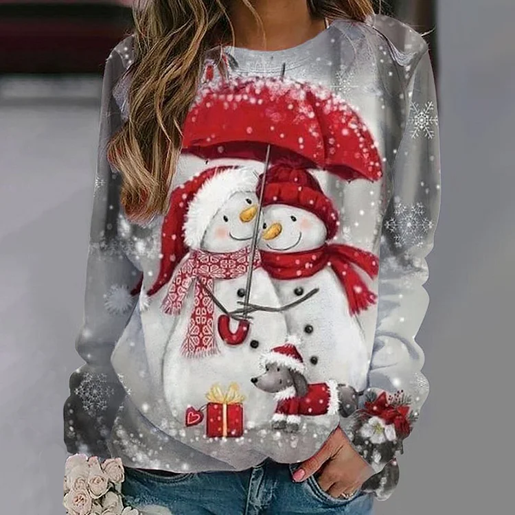 Wearshes Casual Christmas Snowman Long Sleeve Sweatshirt