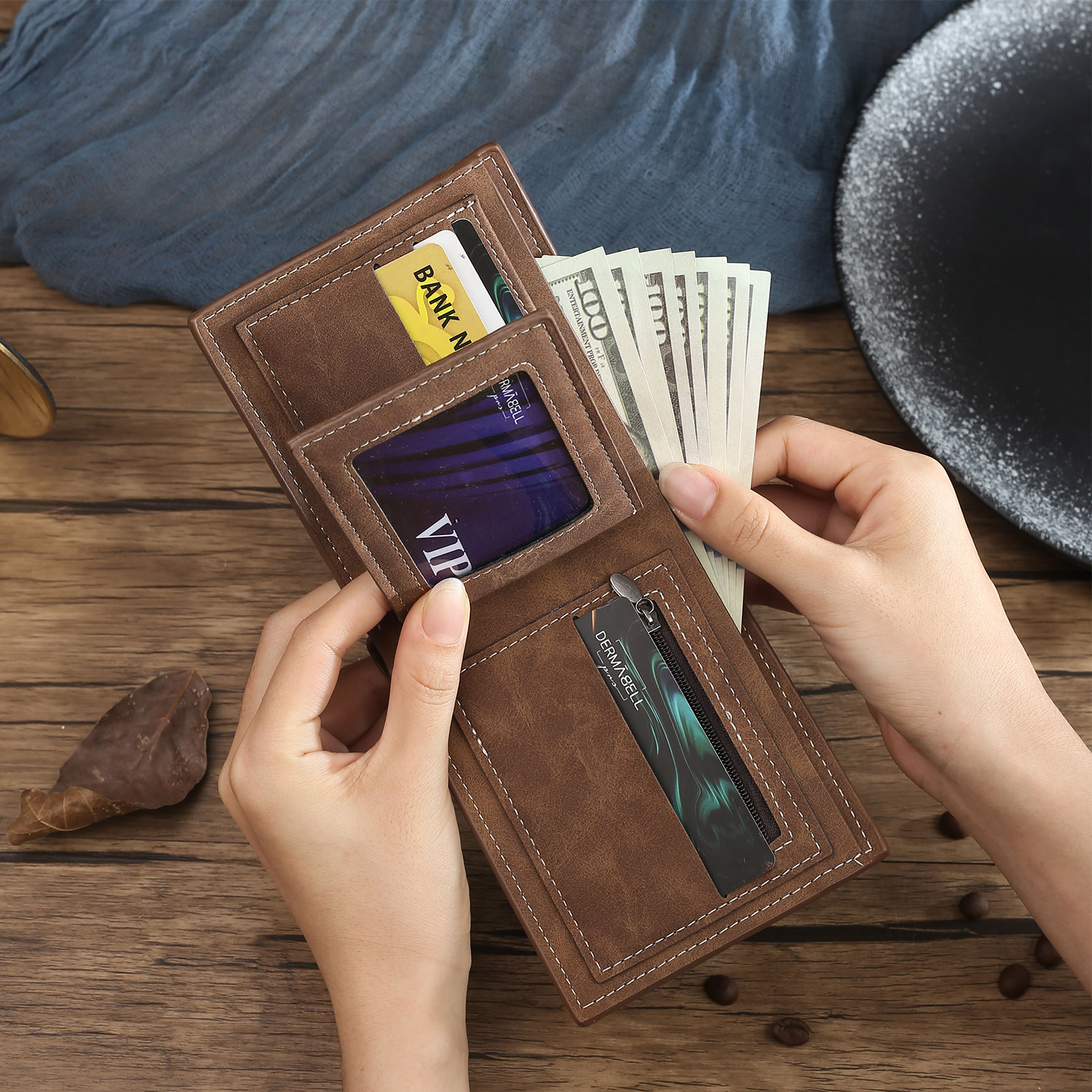 Portafoglio in PU pelle da uomo 1 nome 1 lettera e 1 foto personalizzabili regalo per uomo