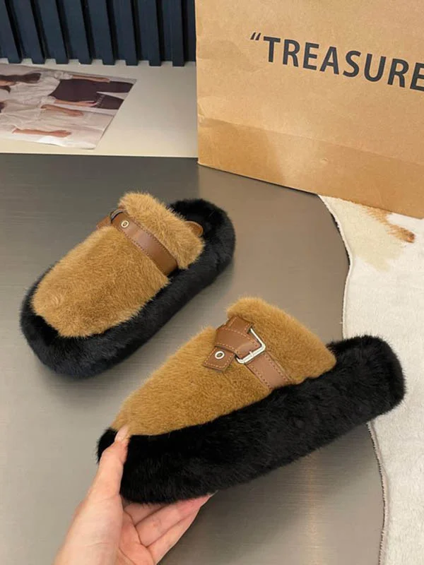 Buckle Round-Toe Split-Joint Platform Shoes Slippers
