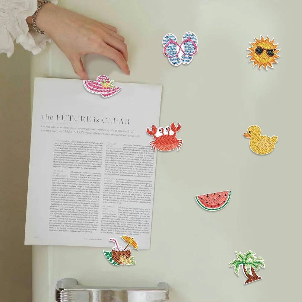 8Pcs DIY Seaside Vacation Special Shape Diamond Painting Fridge Magnet for Home Decor