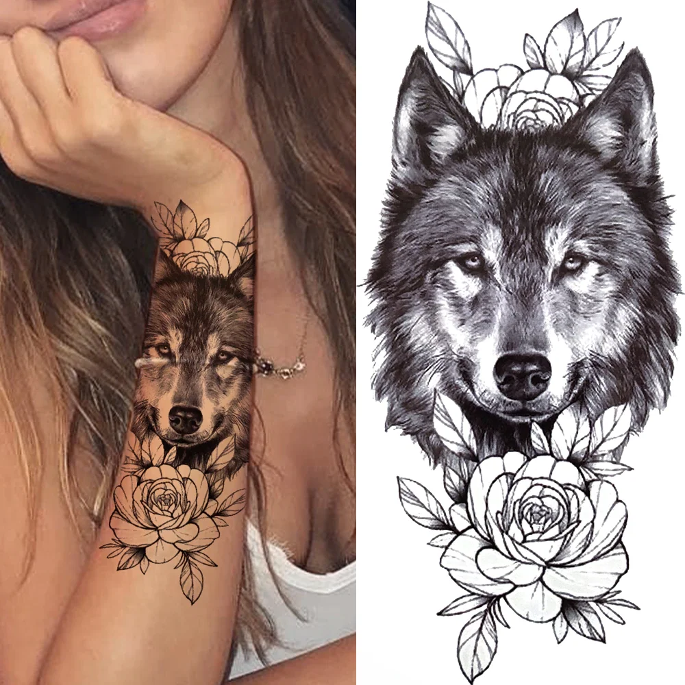 Sdrawing Skeleton King Temporary Tattoo For Women Men Kids Black Deer Dragon Lion Tribal Totem Tattoo Sticker Geometric Tatoo