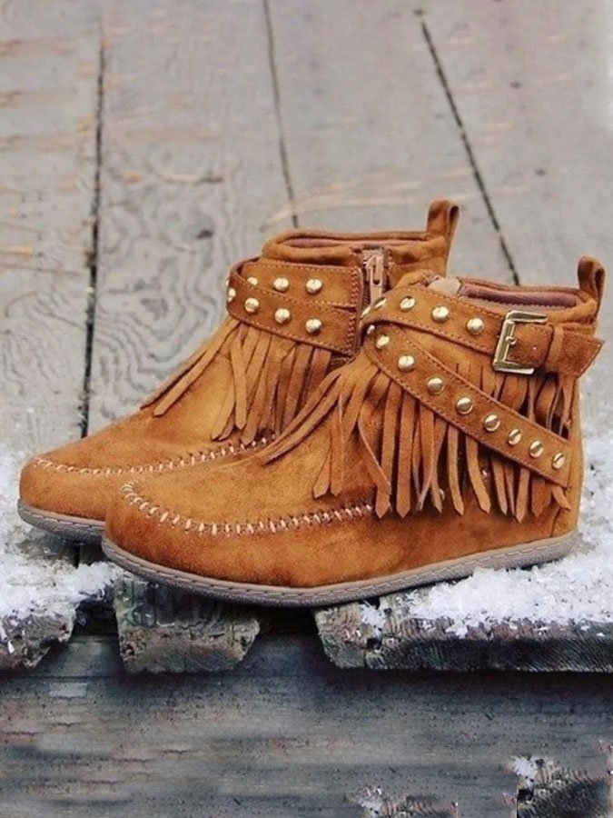 Vintage Tassel Rivet Booties