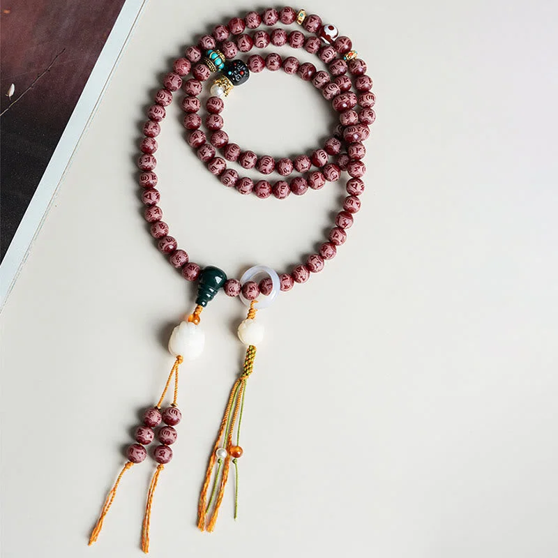 Red Bodhi Seed Om Mani Padme Hum Lotus Engraved Harmony Bracelet