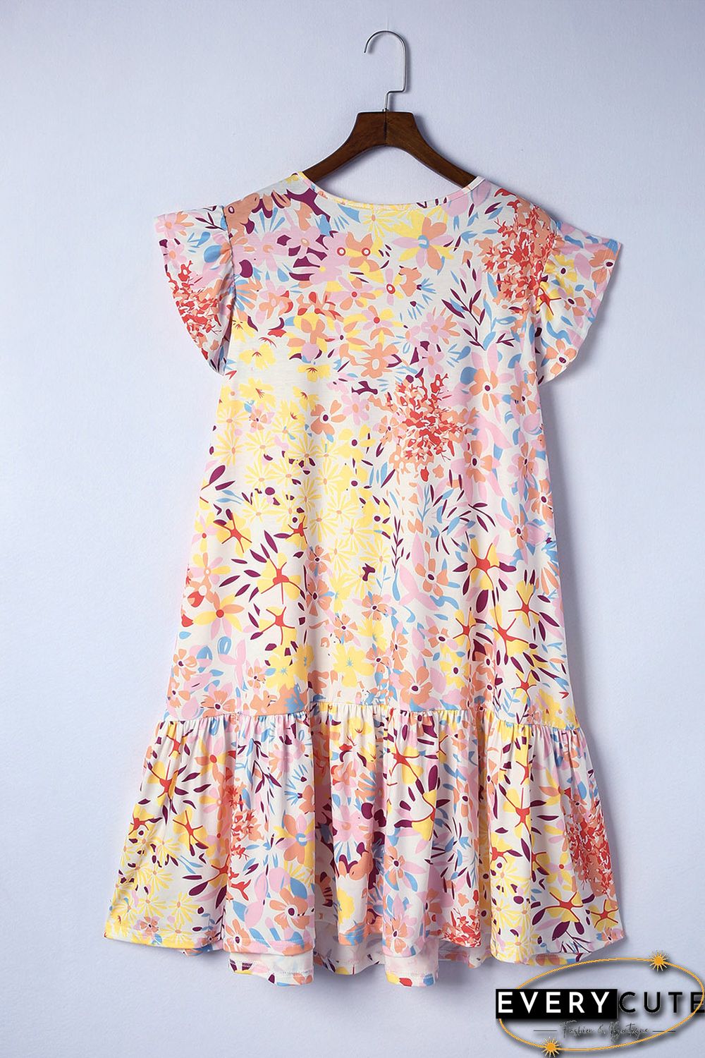 Multicolor Floral Print Ruffled Short Sleeve Plus Size Dress