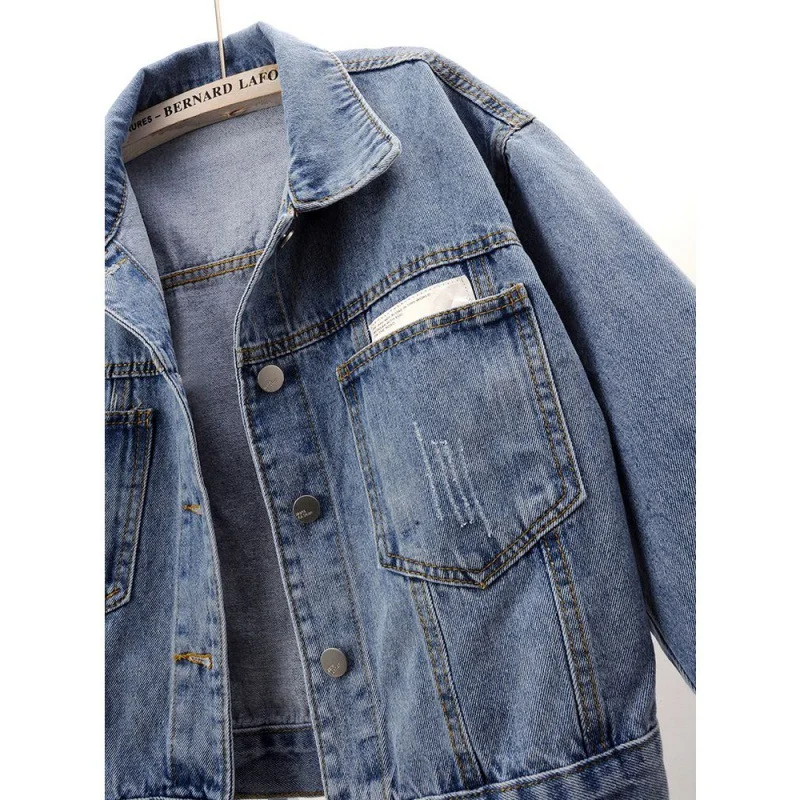 Toloer Toloer Goods Long Sleeve Denim Jacket Female Short Fall 2024 New Joker Cloth Pocket Loose Jacket Jacket-Outfit Ideas