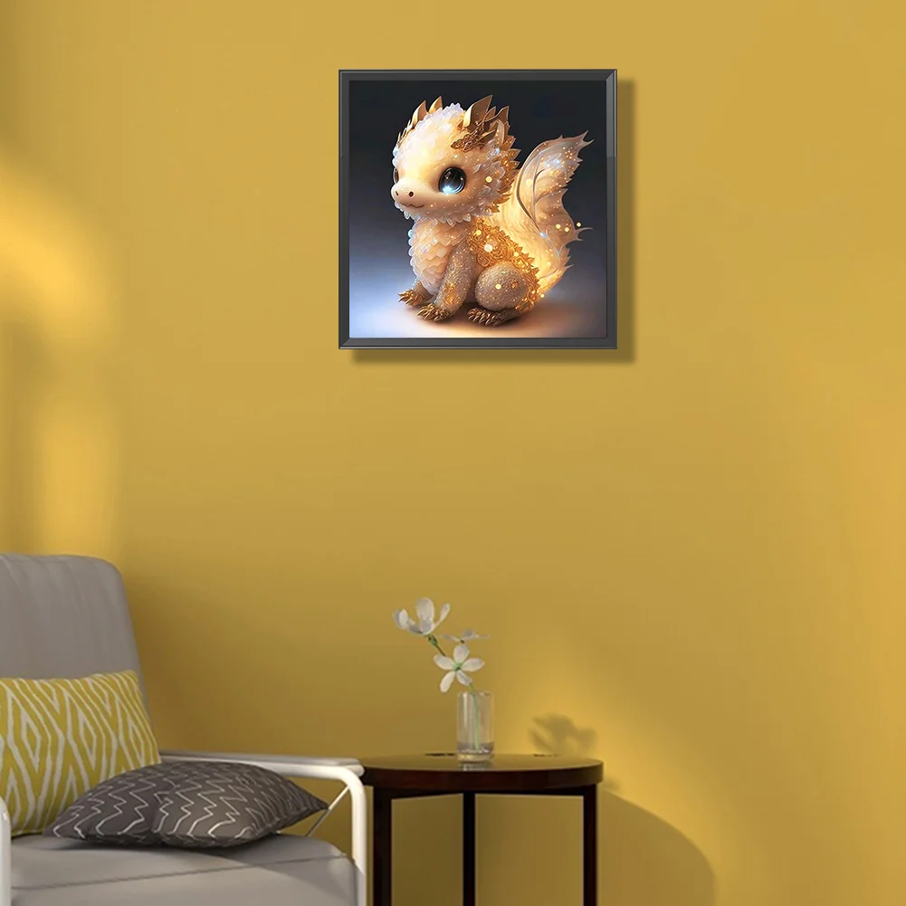 Full Round Diamond Painting 30*30cm - Golden Little Dinosaur