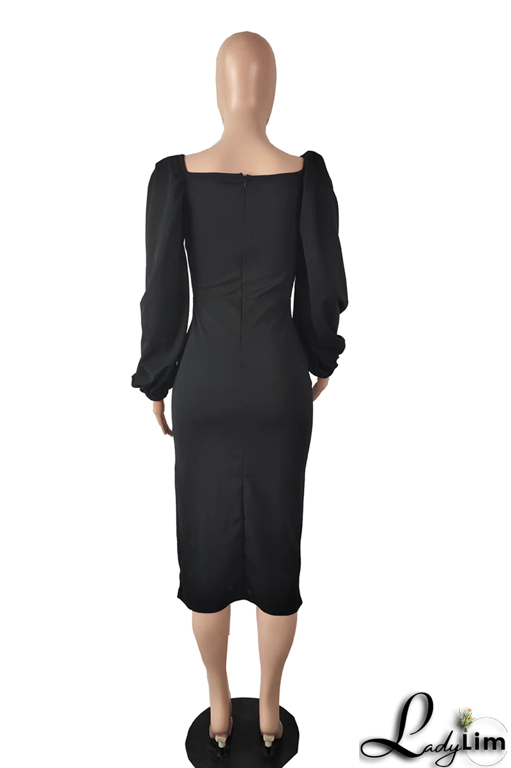 Sky Blue Fashion Solid High Opening Square Collar Pencil Skirt Dresses