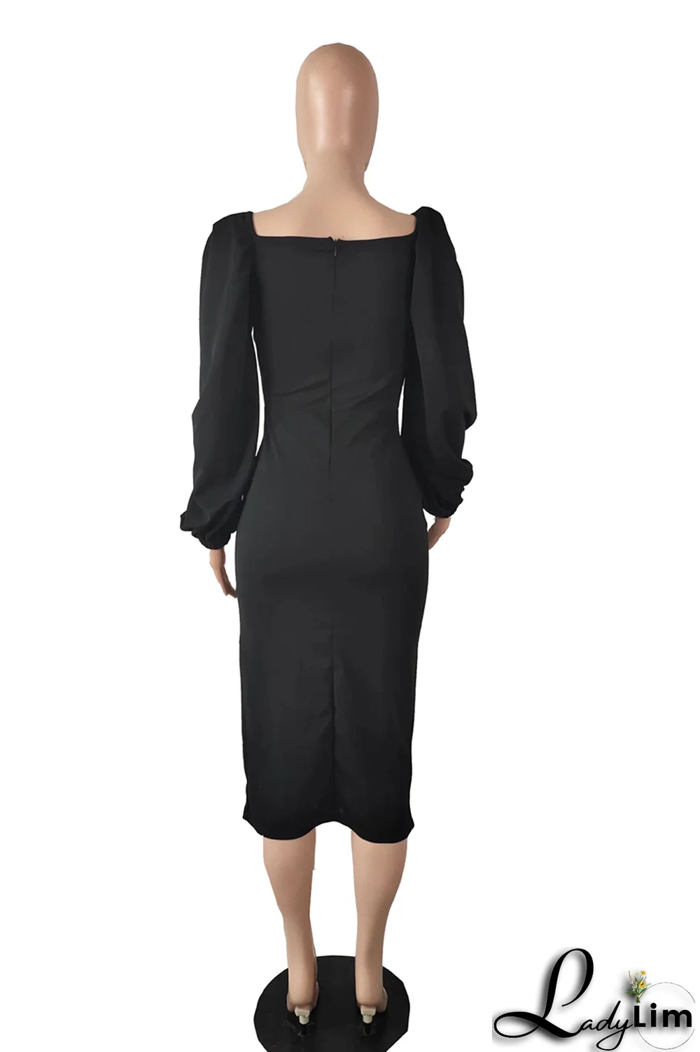 Sky Blue Fashion Solid High Opening Square Collar Pencil Skirt Dresses