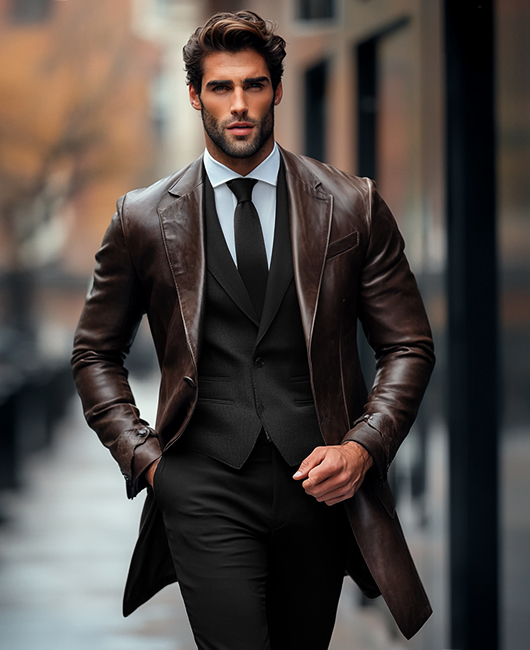 Okaywear Business Leather Mid-length Coat