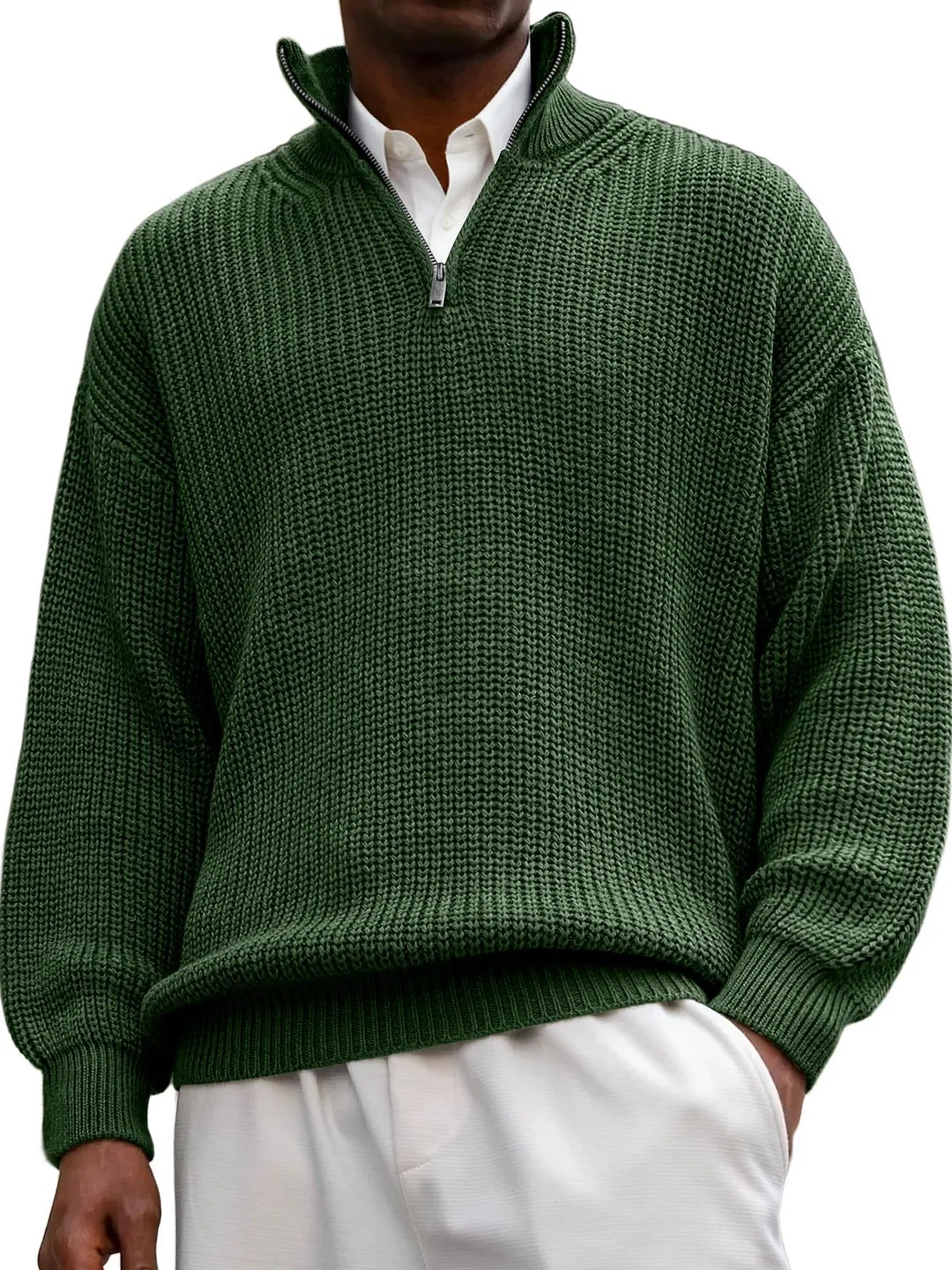 Nigikala Nigikala New Fashion Men's Sweater Casual Long Sleeve Half Zipper Collar Polo Shirt Top Men
