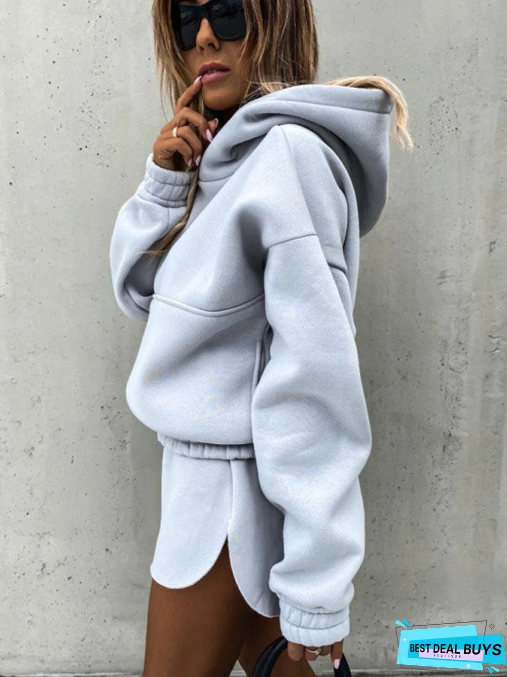 Autumn and Winter Solid Color Long-Sleeved Shorts and Sweatshirt Set