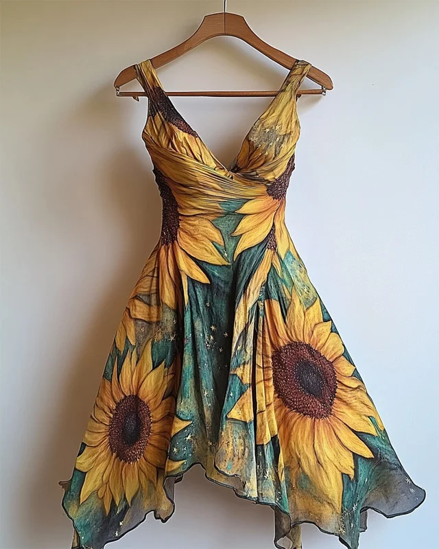 Handmade oil painting print dress a059