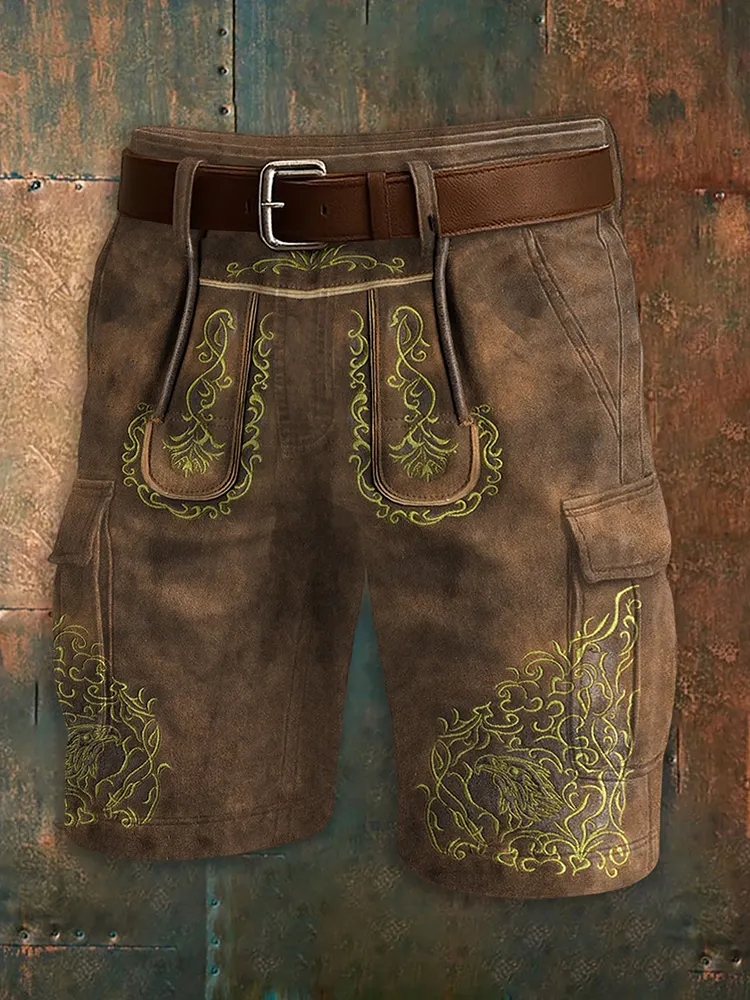 Herren Oktoberfest Hirschhosen Konstn&auml;rliga tryckt textur Pocket Freizeit Cargo Shorts