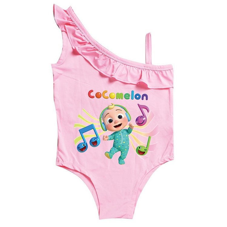 Mayoulove Musical Jj Baby Dance Print Girls Ruffle One Piece Shoulder Swimsuit-Mayoulove