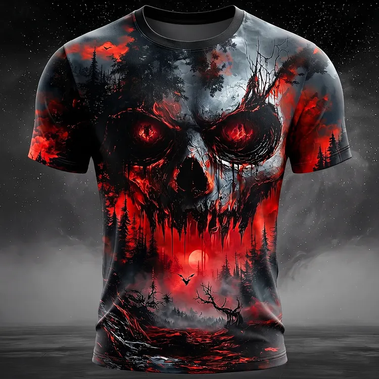 Men's Halloween Skull Print Crew Neck Short Sleeve T-shirt