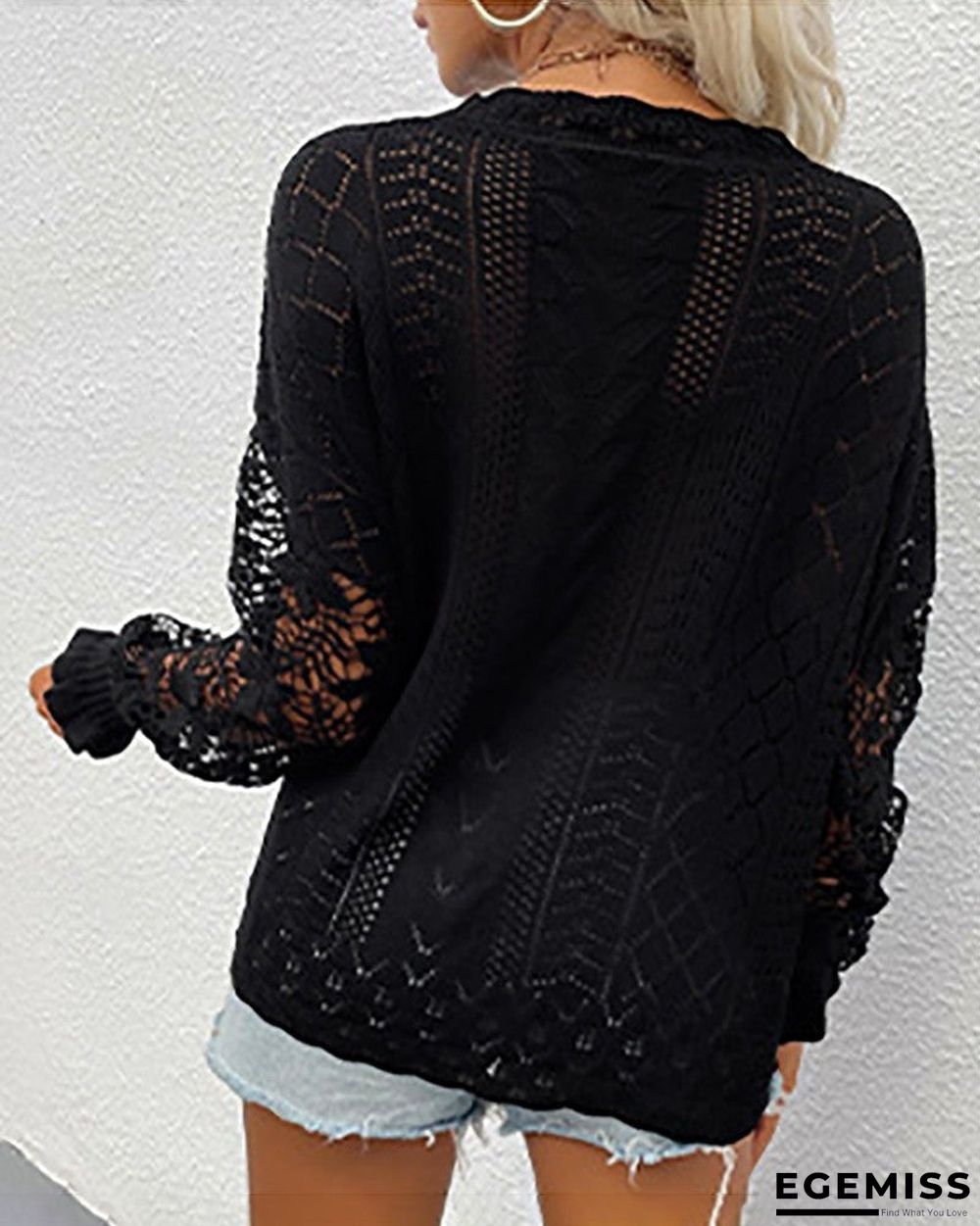 Guipure Lace Patch Long Sleeve Knit Sweater | EGEMISS