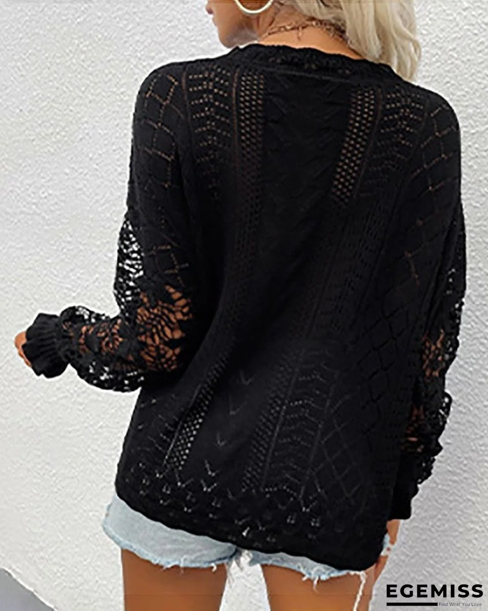 Guipure Lace Patch Long Sleeve Knit Sweater | EGEMISS