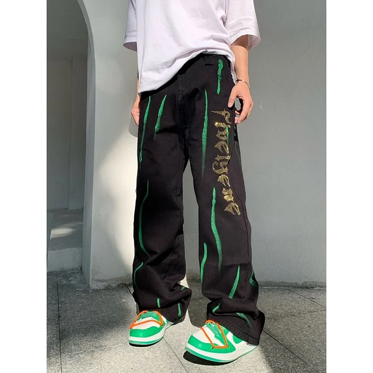 Hot Diamond Letter High Street Hip Hop Retro Loose Pants at Hiphopee