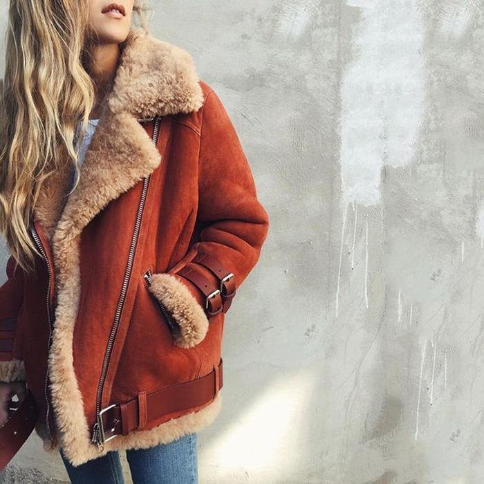 Personalized Leather Plush Warm Lapel Jacket