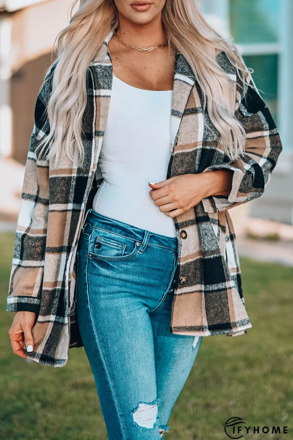 Plaid Print Buttoned Shirt Jacket | IFYHOME