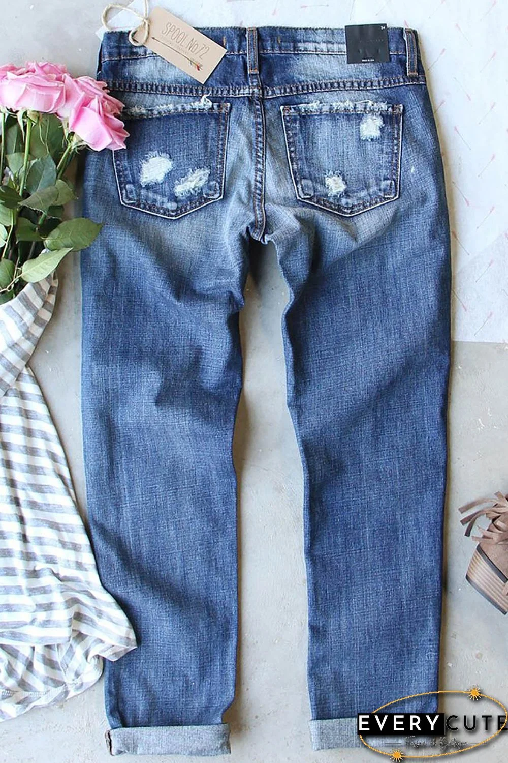 Sunflower Plaid Patch Ripped Boyfriend Jeans